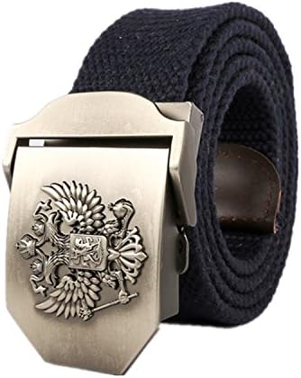 Meetloveyou Emblem Canvas Mens Buckle Metal Tactical Belt Men Strap Belts Canvas Belts 110cm blue 110cm