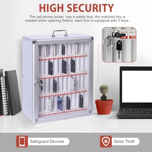 ybaymy 48 Slots Cell Phone Locker Cabinet Aluminum Alloy Pocket Chart Locker Box Wall-Mounted/Freestanding Cell Phones Storage Cabinet with Lock and Handle for Classroom Office Conference Gym