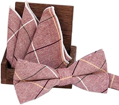 Plaid Bowtie Cotton Bow Ties Business Hankerchiefs Pocket Towel Set (No.1)