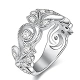 Newshe Jewellery White CZ Solid 925 Sterling Silver Flower Wedding Band Eternity Engagement Ring
