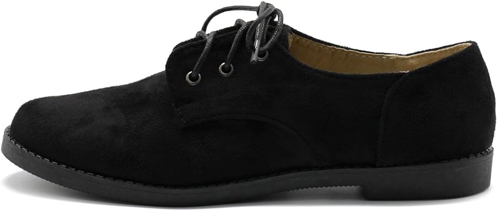 | Ollio Women Classic Flat Shoe Lace Up Faux Suede Oxford | Oxfords