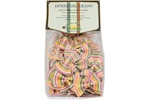 PASTA FANTASIA Donne Del Grano Organic Gourmet Italian Vegetable Colored Rainbow Bow Tie Pasta Noodles, 8.8 Oz (250 grams), Pack of 2 bags