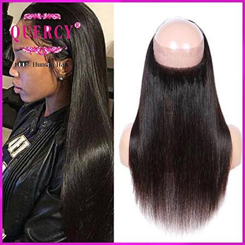 Quercy Hair Pre Plucked 360 Full Around Lace Frontal Indian Human Hair 360 Lace Frontal Silk Straight 360 Lace Virgin Hair Lace Frontals (20inch)