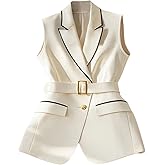 SOLY HUX Women's Single Breasted Buckle Belted Blazer Vest Sleeveless Business Suit Jackets