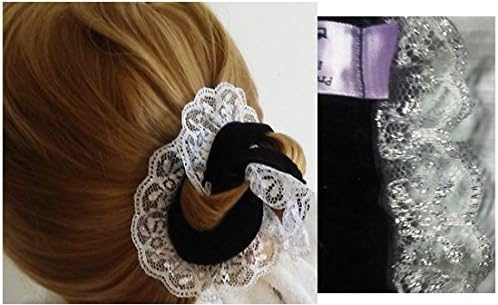 PRO HAIR BUN Maker Set. 1 Lrg - 1 Sm ~Black Velvet Ribbon - White Lace with Silver Lurex. Easy - Comfortable - Sophisticated Elegance. Preferred by Professional Women and Athletes. It's Bun Time