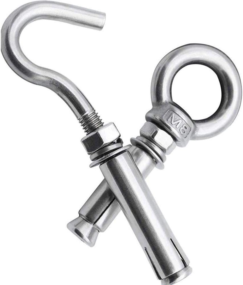 2 Pieces M8 Open Expansion Hook Stainless Steel Bolts Expansion and 2 Pieces M8 x 50mm Ring
