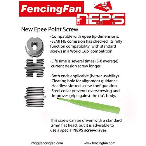 NEPS Screws 10 pcs Bag. This Epee Fencing Equipment is a Patented Epee Screw Oriented to Make Inserting/Removing tip Screw Operations Much Easier