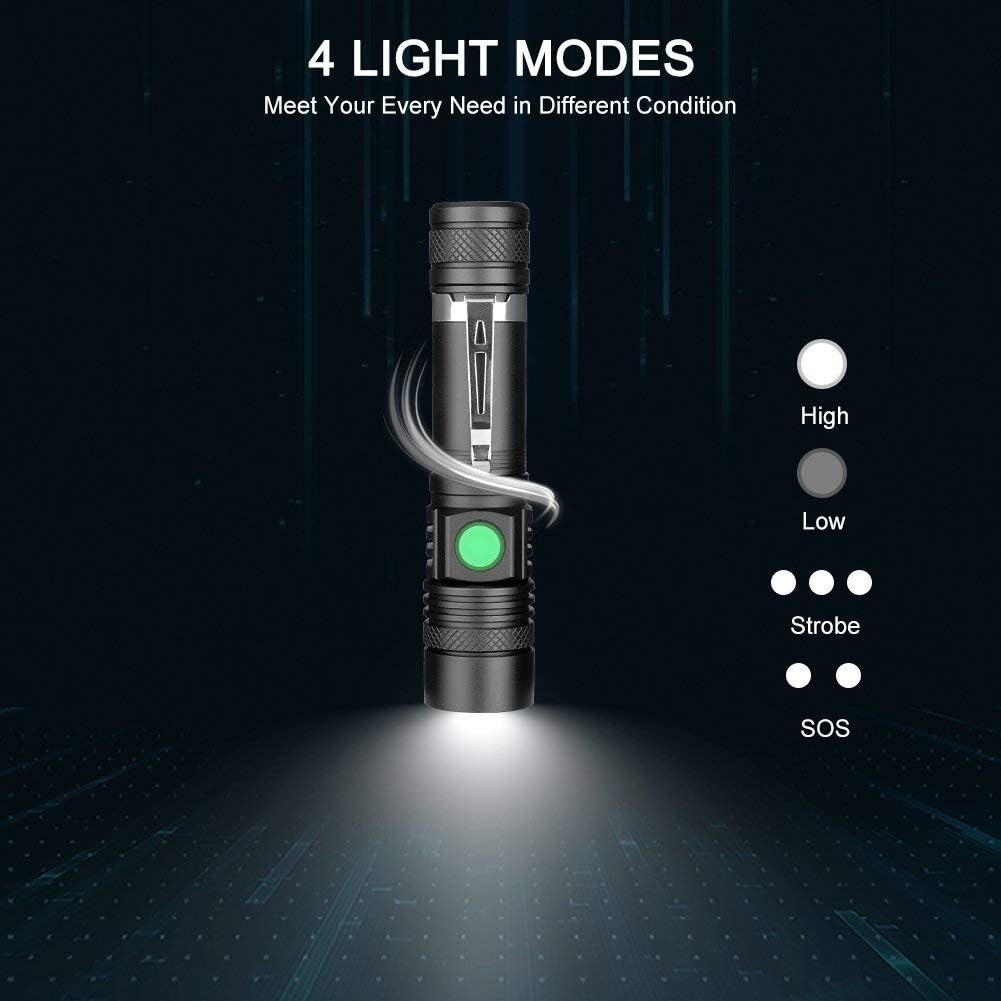 LED Tactical Flashlight Rechargeable (Battery Included), IPX6 Waterproof Flashlight, 1200lm, Super Bright LED, Zoomable, Pocket-size Small LED Flashlight for Hiking, Camping, Emergency - - 