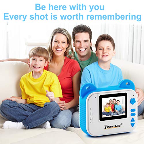 PROGRACE Instant Print Camera for Kids, Kids Instant Camera for Travel Learning Birthday Gift, Portable Digital Creative Print Camera for Boys Zero Ink Kids Camera Toy with Print Paper(Blue)