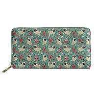 FANCOSAN Flower Pug Puzzle Women Wallet Zip Around Clutch Ladies Travel Coin Purse for Travel Shopping