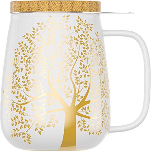 amapodo Teetasse mit Deckel und Sieb - 600ml Porzellan Tee Tasse groà - Jumbotasse - XXL Tea Cup Set Weià - plastikfrei – Bild 3