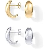 PAVOI 14K Gold Plated 925 Sterling Silver Post Huggie Earrings | Gold Dome Huggie Hoop Earrings for Women