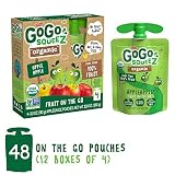 GoGo squeeZ Organic Applesauce on the Go, Apple Apple, 3.2 Ounce (48 Pouches), Gluten Free, Vegan Friendly, Unsweetened Applesauce, Recloseable, BPA Free Pouches (Packaging May Vary)