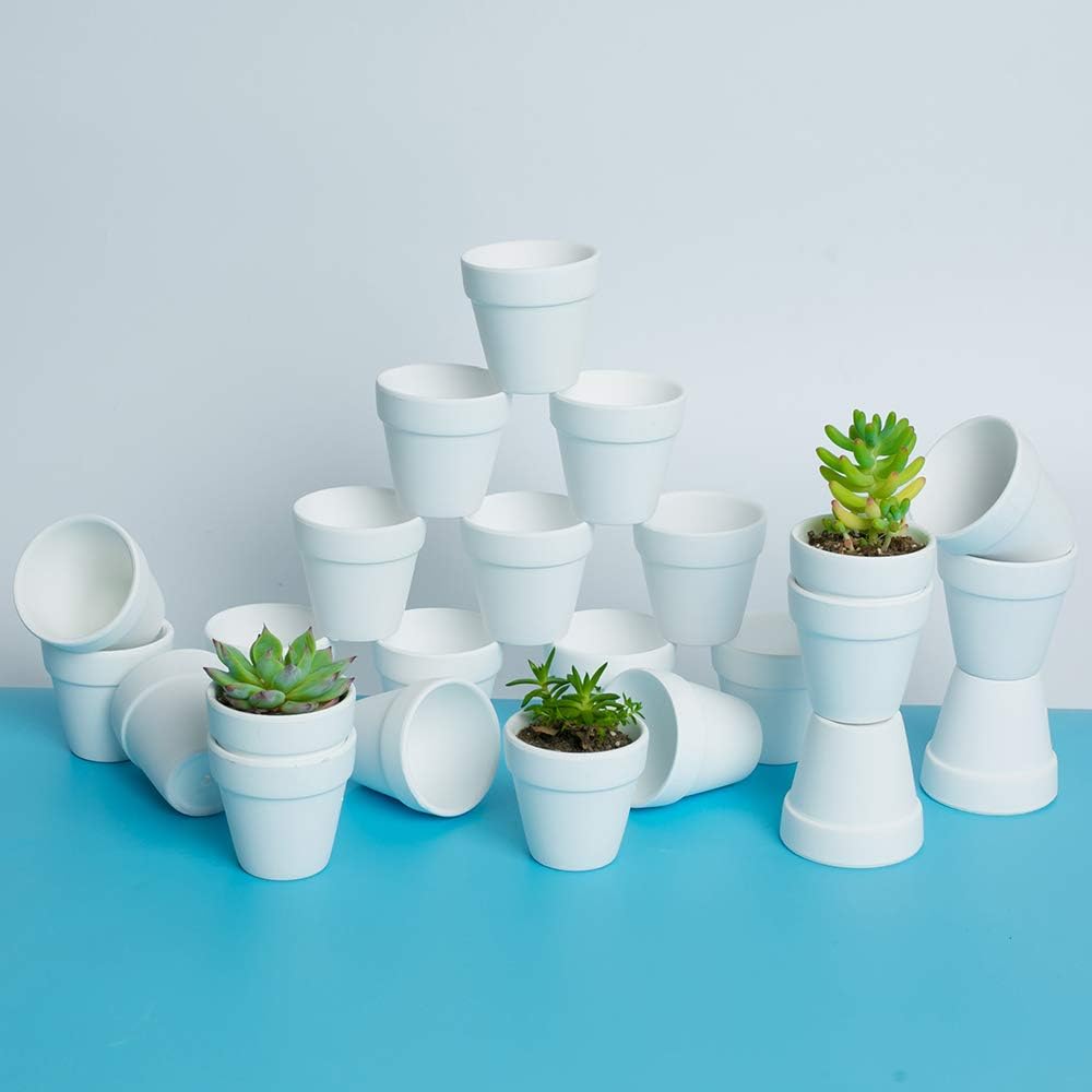 YiTai 24 Pcs- 2.5" Terra Cotta Pots Small Terracotta Pots Mini Flower Pots with Drainage Holes Clay Flower Pots Small Ceramic Pottery Planter Nursery Pots（White）