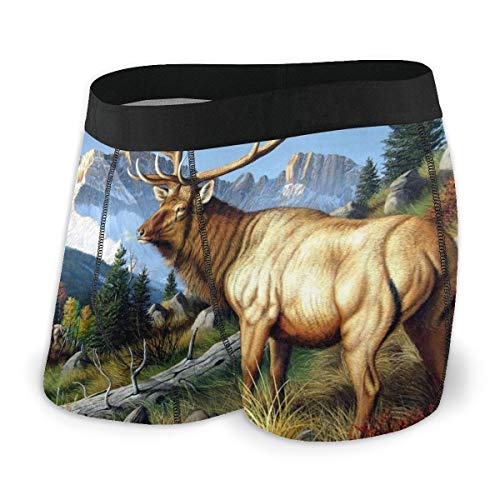 Men's Boxer Briefs Soft Underwear Elk Wildlife No Ride Up Stretch Sport Short Black