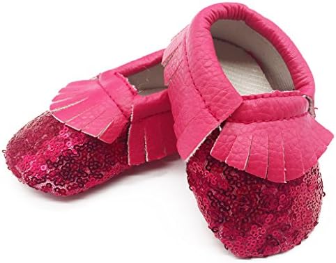 Royal Cutie Baby Sequin Moccasins Crib Shoes First Walkers - Hot Pink
