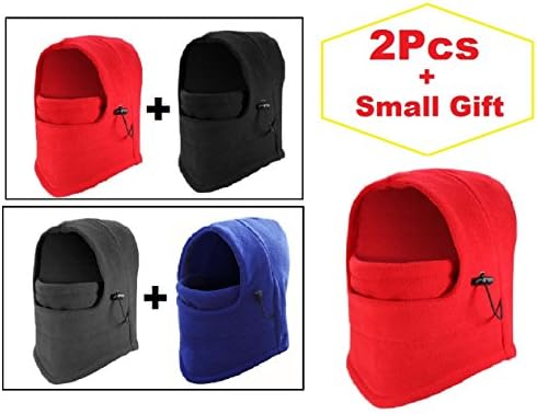2-PC Multifunction Warmer Balaclava Ski Sport Wind Stopper Face Mask &amp; Neck Warmer + 1 Small gift (Black + Red)