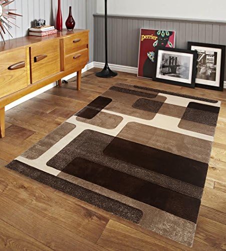 Renzo Collection Easy Clean Stain and Fade Resistant Luxury Brown Area Rug for Bedroom Kitchen Dining Living Room, Modern Geometric Lines Space Design with Jute Backing (Size 5’ x 7’ Feet)