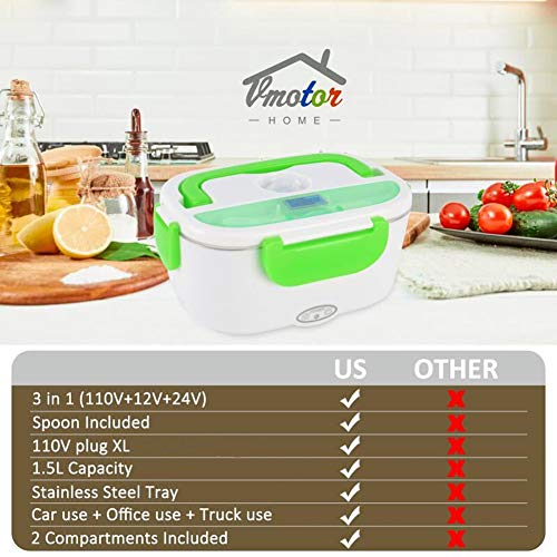 Vmotor 12V and 110V Electric Lunch Box Food Heater Car and Home Use