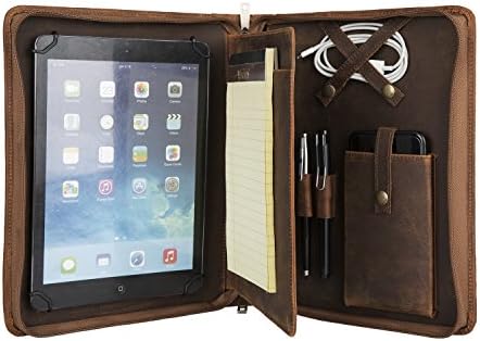 Hifriend Vintage Leather Portfolio for iPad Pro/iPad Mini, Professional Business Organizer with Junior Legal Notepad, Exquisite Padfolio Case for Women (Coffee, iPad Mini 2/3/4)