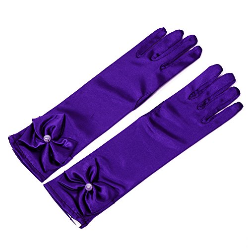Lusiyu Girl Solid Color Long Elbow Length Formal Pageant Glove (Purple) - Thumbnail 5