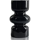 BLOFLO Black Glass Hydroponic Vase, 7Inches Glass Vase for Flower, Modern Geometric Three-Layer Floral Vases for Home Office, Wedding Table Decoration(Black)