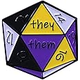 Pinstant They Them Pronouns Non Binary Nonbinary Gender Neutral Flag Colors 20 Sided Die Dice LGBTQ 1.1" Enamel Pin Badge by Pinstant