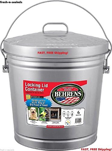 6-Gallon Locking Lid Can Pet Food Bird Seed Ash Behrens 6106 Storage Container