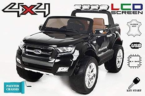 RIRICAR Ford Ranger Wildtrak 4X4 LCD Luxury, Elektro Kinderfahrzeug, LCD-Bildschirm, lackiert schwarz - 2.4Ghz, 2 x 12V, 4 X 