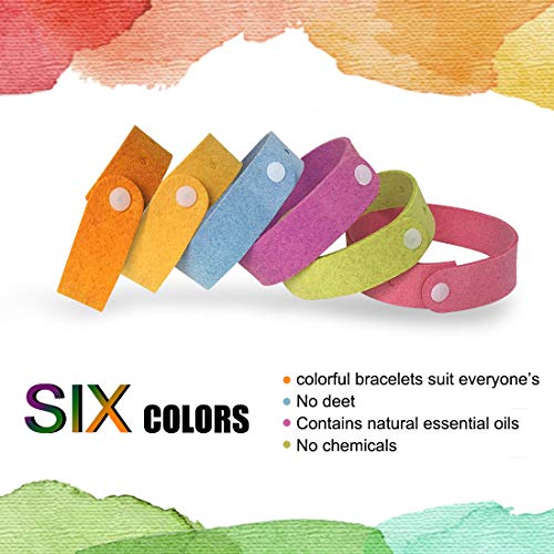 Anti Mosquito Wristband, Repellent Bracelet with Natural Citronella Oil, Safe for Kids, Pack of 6