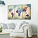 Framed Canvas Prints Map Art, NLEADER Wall Art Prints- 3 Pieces- World Map 120x80 cm( 47.2x31.5 in), Simple Can Be Assembled Wooden Frame, You Can Hang on The Wall