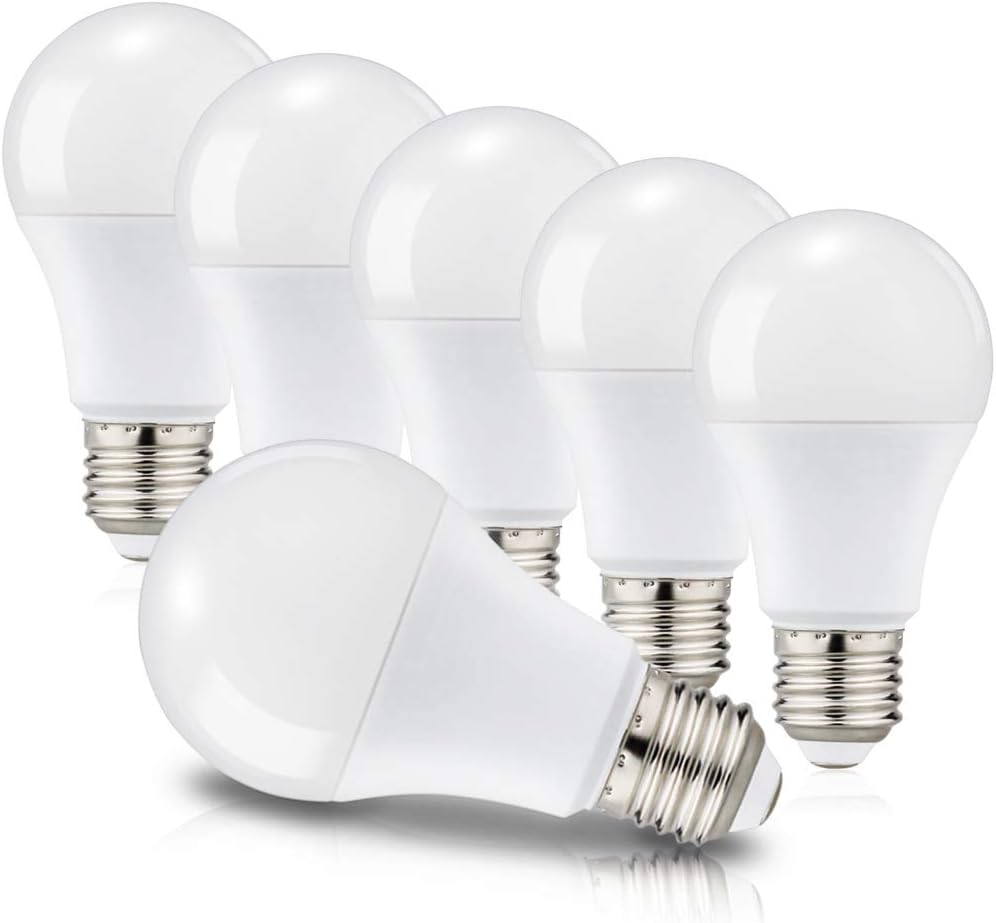 Szzilian LED Bulbs E27 A60 Edison Screw Light, Equivalent to 60W, 6000K Cool White, 820 Lm, 220-240V, Non-Dimmable, Pack of 6