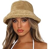 Sydbecs Winter Bucket Hat Fluffy Faux Fur Fisherman Cap for Women Men Solid Color Style