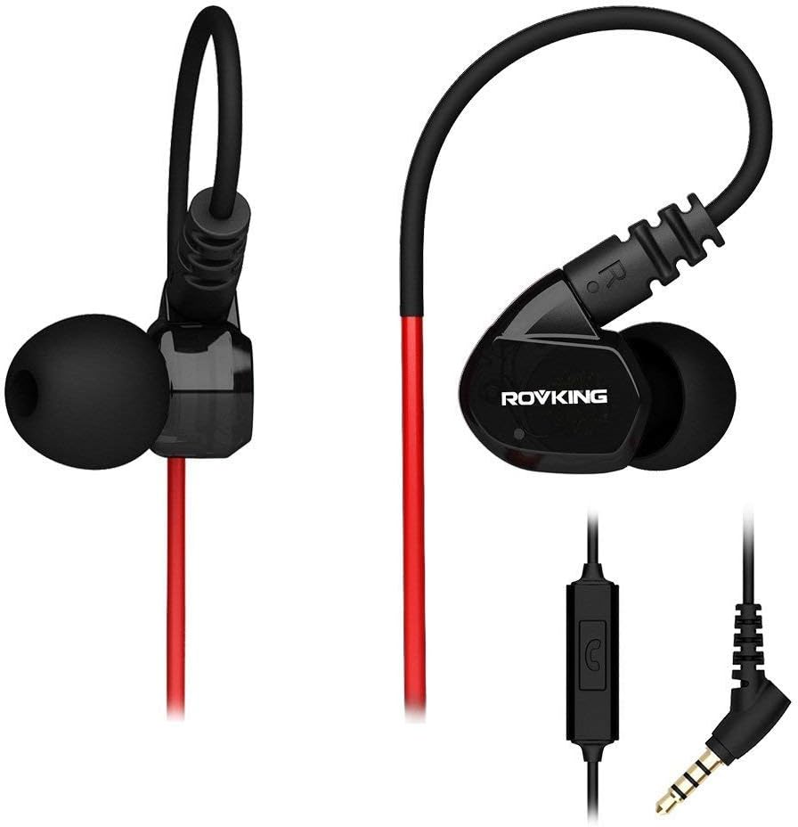ROVKING Wired Running Earphone Noise Isolating Sweatproof Headphone Black