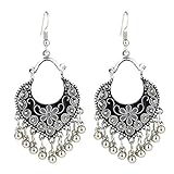 Myhouse Vintage Ethnic Style Fan-Shaped Flower Drop Glaze Metal Earrings Charm Gift, Black