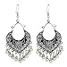 Myhouse Vintage Ethnic Style Fan-Shaped Flower Drop Glaze Metal Earrings Charm Gift, Black