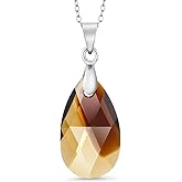 Gem Stone King 925 Sterling Silver Topaz Tear Drop Pendant Necklace For Women Made with Crystals with 18 Inch Chain