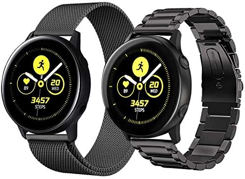VICARA Compatible with Galaxy Watch Active (40mm) Bands, Stainless Steel Band + Mesh Metal Replacement Band for Galaxy Watch Active SM-R500 Smart Watch (2 Pack Black)