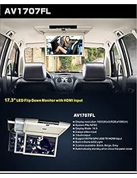 Monitor de video abatible para montaje en techo 1080P de 17.3 pulgadas CARAVAN para automóvil con transmisor de HDMI USB SD IR FM (Beige)