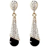 Calors Vitton Gold Plated Full Rhinestone Cubic Zircon Long Water Drop Earrings for Women Black 4716