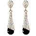 Calors Vitton Gold Plated Full Rhinestone Cubic Zircon Long Water Drop Earrings for Women Black 4716