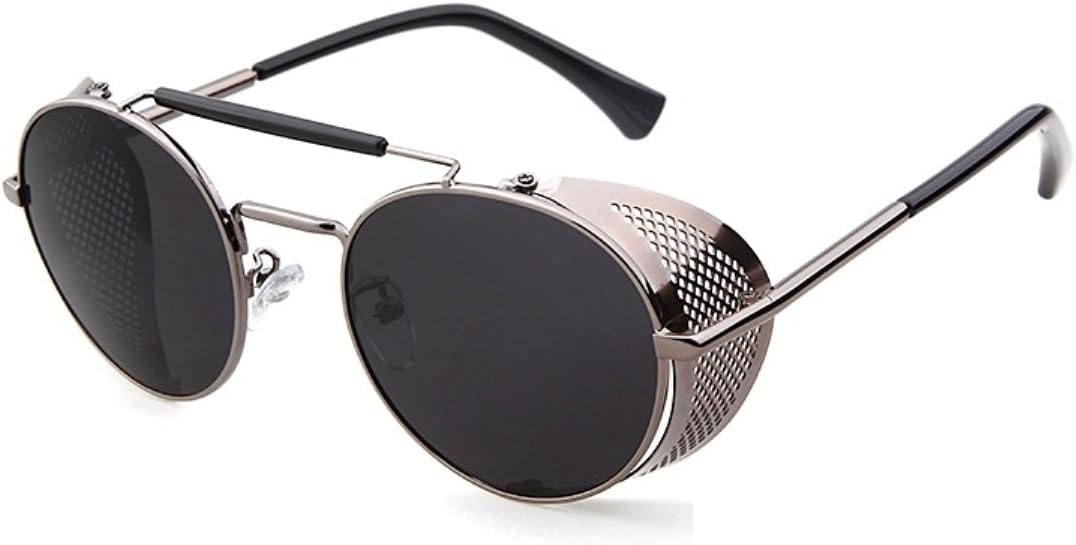Nuni Metal Frame Fold-in Mesh Side Shield Oval Sunglasses