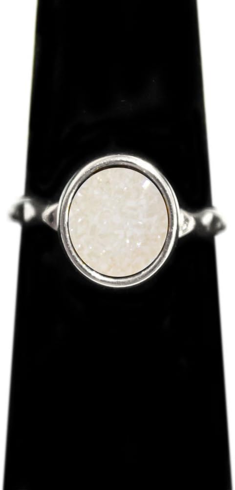 Rock Paradise 1 (ONE) White Shimmer Druzy Quartz Silver Plated Ring Exclusive - AM19B8-06