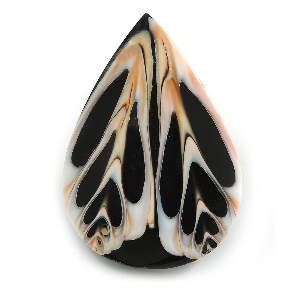 45mm L/Teardrop Shape Sea Shell Brooch/Black/White Colours/Handmade/Slight Variation In Colour/Natural Irregularities