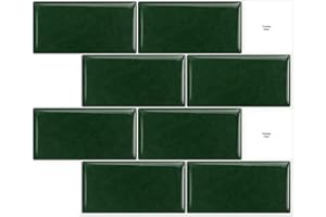 Artemuro 10-Sheets Green Peel and Stick Backsplash Tiles Subway to Spark Up Your Walls - Self Adhesive 3D Mosaics for Kitchen, Bathroom & Vanity - Waterproof Wall Panels (12x10)