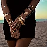 Flash Tattoos Nikki Authentic Metallic Temporary Jewelry Tattoos 4 Sheet Pack (Black/gold/silver) Includes over 31 premium waterproof rocker inspired tattoos
