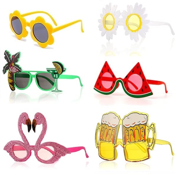 DSLIHA 6 Pairs Novelty Party Sunglasses for Kids Adults, Funny Hawaiian Glasses, Beach Party Glasses Tropical Sunglasses, Summer Party Photo Prop Supplies Decoration