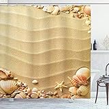 Ambesonne Beach Shower Curtain, Nautical Composition with Sandy Beach Frame Surrounded by Various Sea Shells, Cloth Fabric Bathroom Decor Set with Hooks, 70" Long, Tan Sand