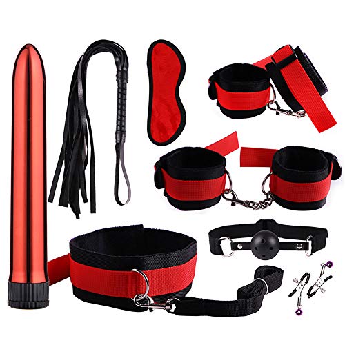 Escolourful Multi-Type Adult Six-Toys Women Couples PU Leather Handcuffs Metal Vibratoe Set for Coseplay Game (A4)