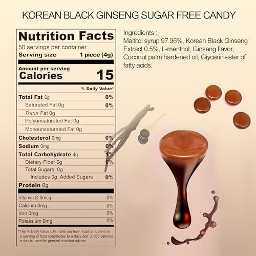 GeumHeuk Korean Panax Black Ginseng Candy Real Sugar Free (200g X 2 Bags (400g)) - NO Corn Syrup. Smooth, Breath Refresher, Healthy Candy, Best Taste and Sugar Free, Energy Candy